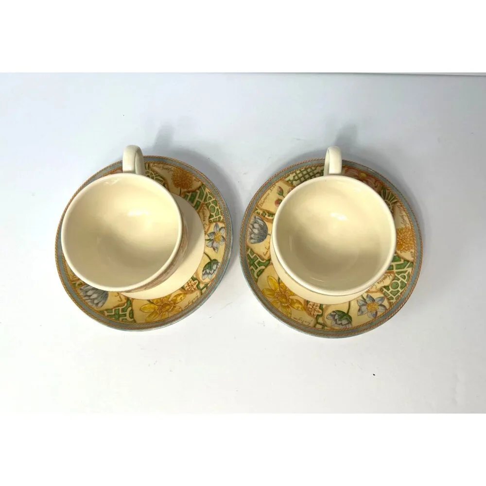 Vintage Wedgwood Home Garden Maze Set Of 2 Cups & Saucers Floral Design